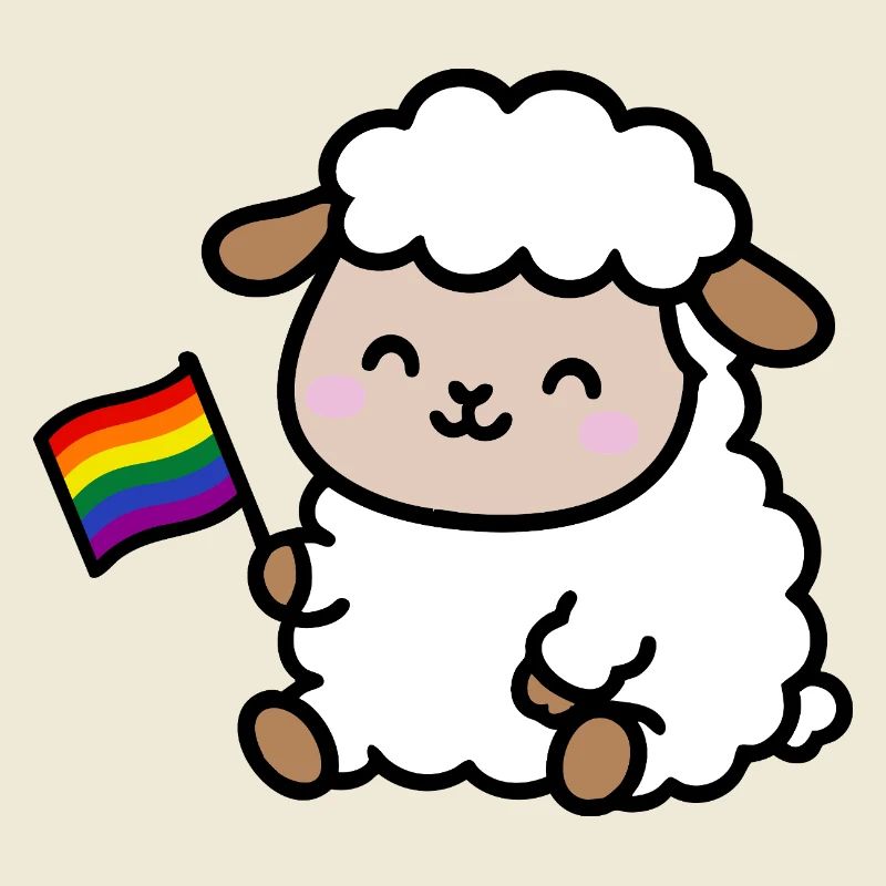 Kleines Pride-Schaf mit Regenbogenfahne