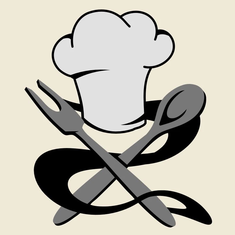 A chef's hat with spoon and fork