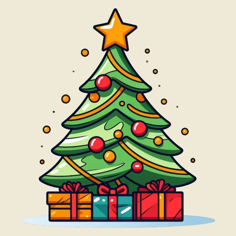 Lebendiger Weihnachtsbaum mit Geschenkpracht