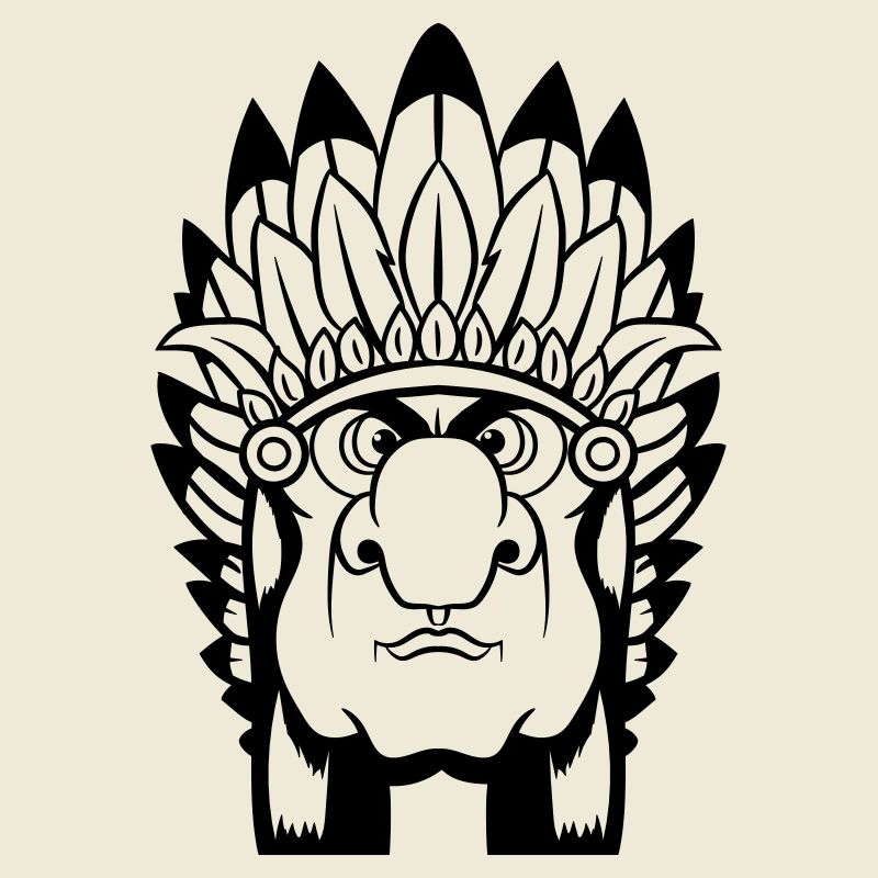 Grim Indian chief with feather headdress comic