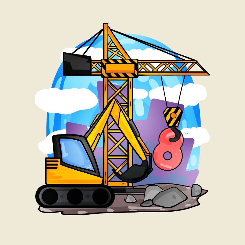 8th birthday 8 years crane construction site excavator boy