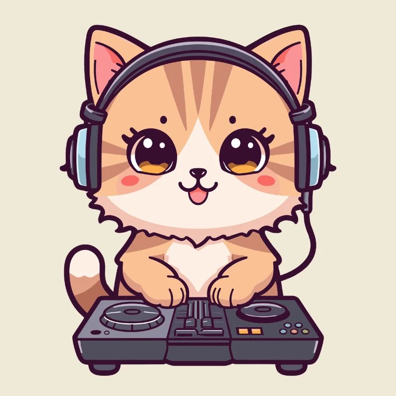 Katze als DJ mit Kopfhörer