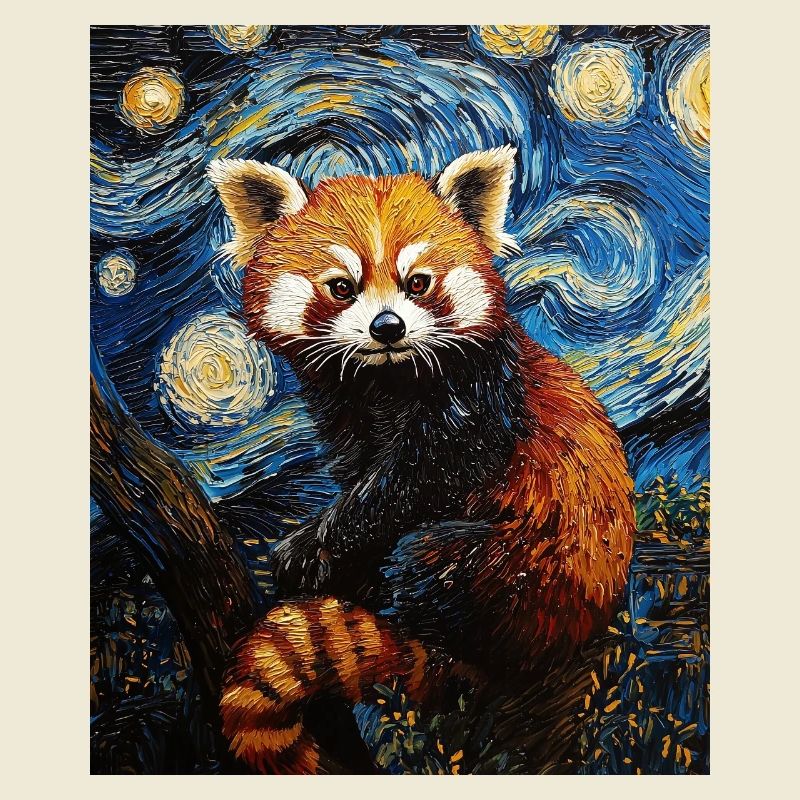 Roter Panda Bär Van Gogh Style Starry Night