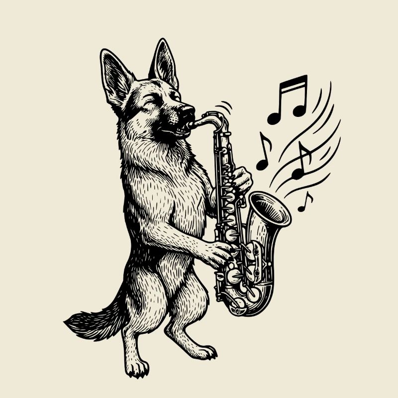 Saxophone German Shepherd Art