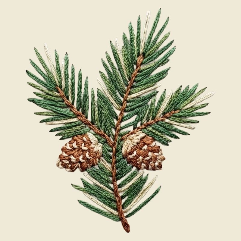 Branche de Noël brodée – vert subtil (imprimé)