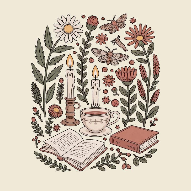 Dark Cottagecore Hexen Tee Und Bücher