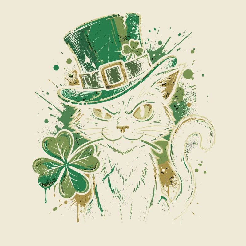 Ronronnement de chat vert avec trèfle