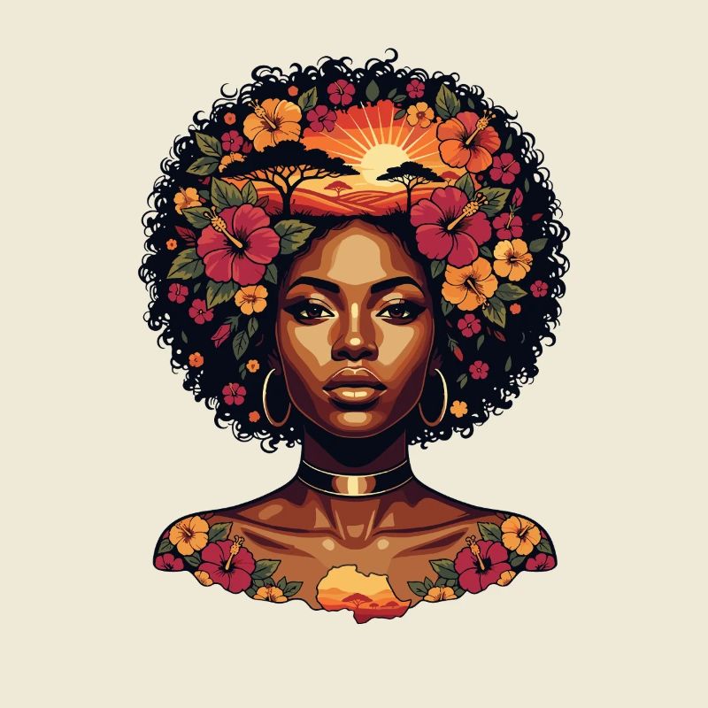 Portrait de fleurs afro Coucher de soleil