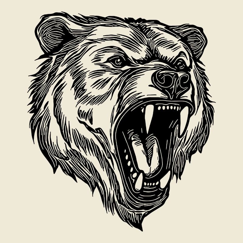 Wild evil bear head with sharp teeth
