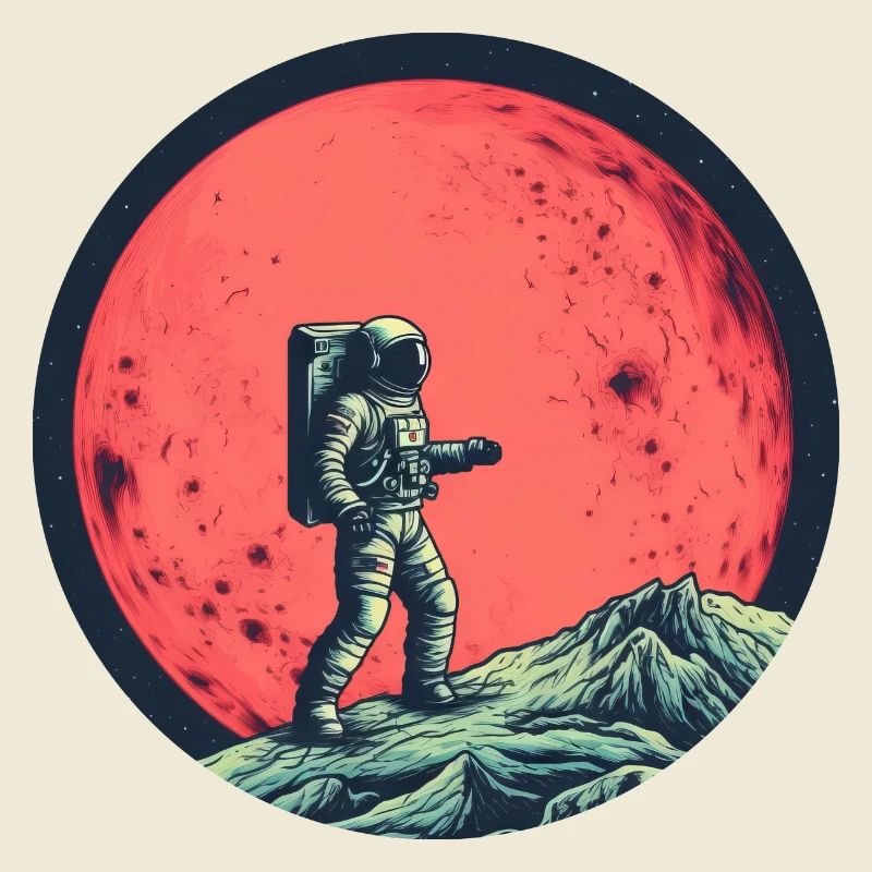 Astronaute sur la Lune devant Red Moon