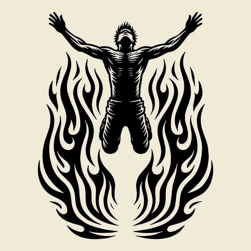 Springender Mann in Flammen