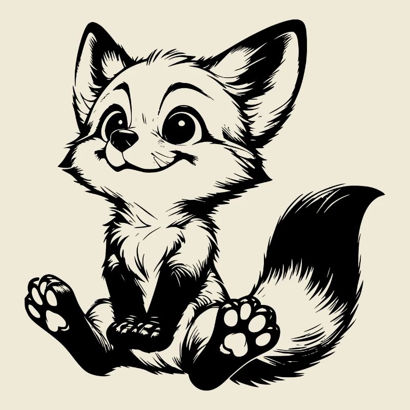 Smiling Sitting Fox Baby Stroke Drawing