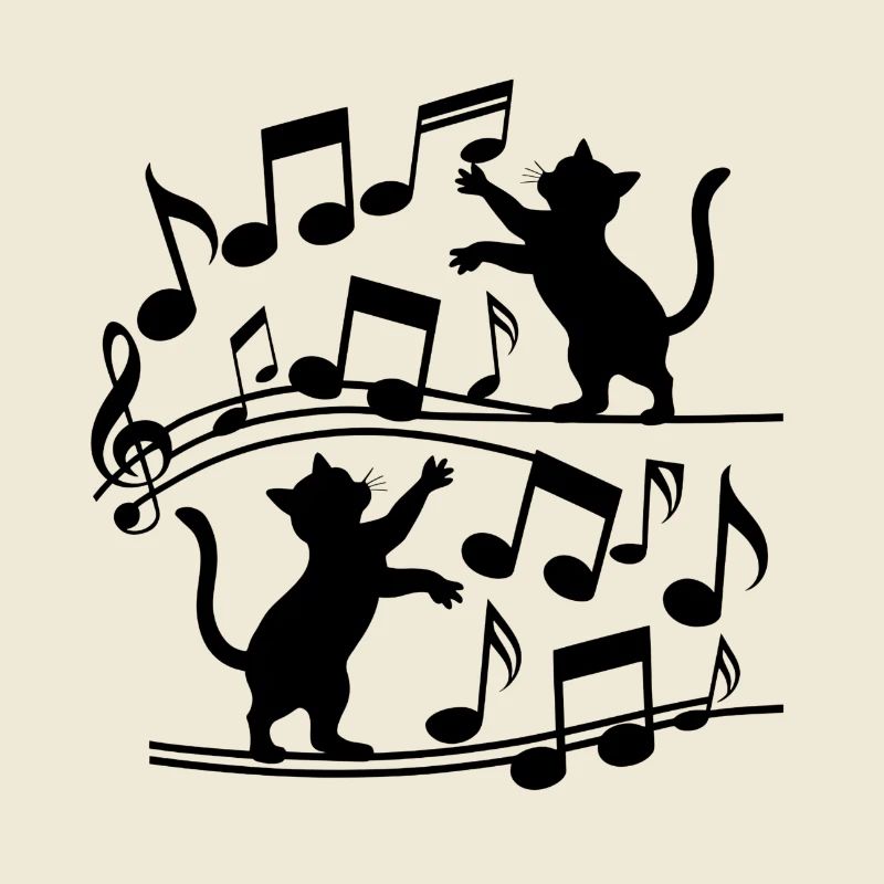 Black cats pattern playing with musical note