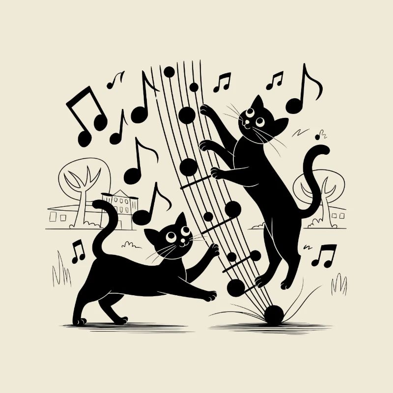 Black cats pattern playing with musical note