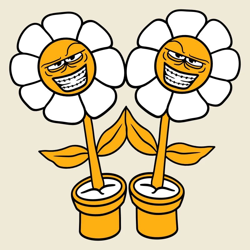 2 Evil Flowers Look Mean Grin Naughty Face