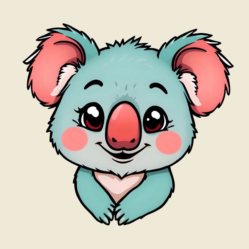 Koala de dessin animé joyeux avec fourrure turquoise