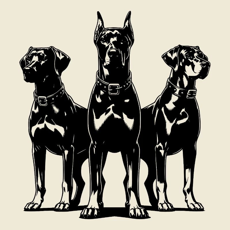 Drei elegante wachsame Wachhunde auf Posten