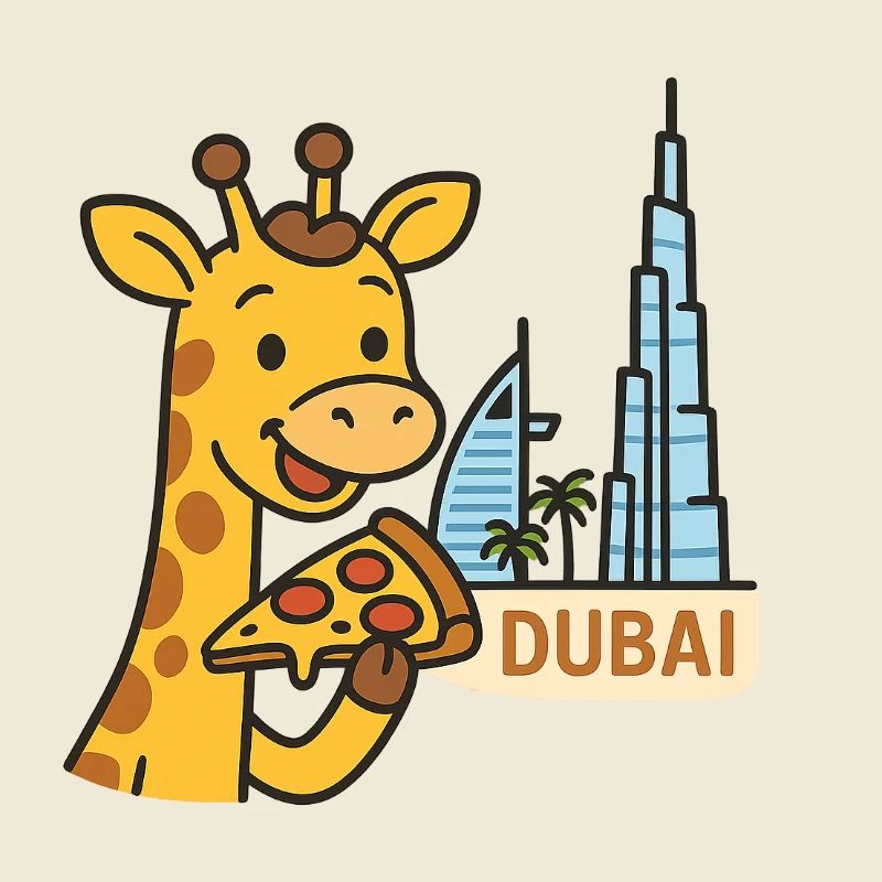 Girafe de Dubaï avec pizza