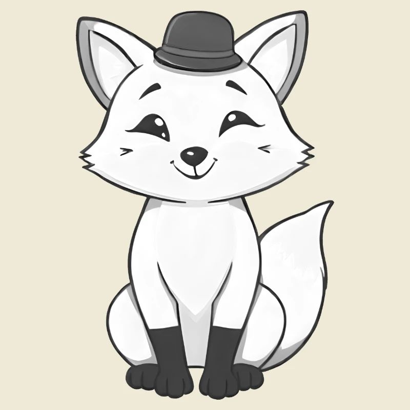 Fox with hat in black and white