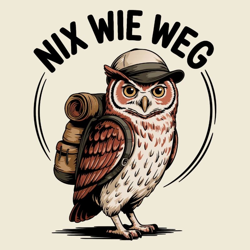 Wandernde Eule mit Rucksack