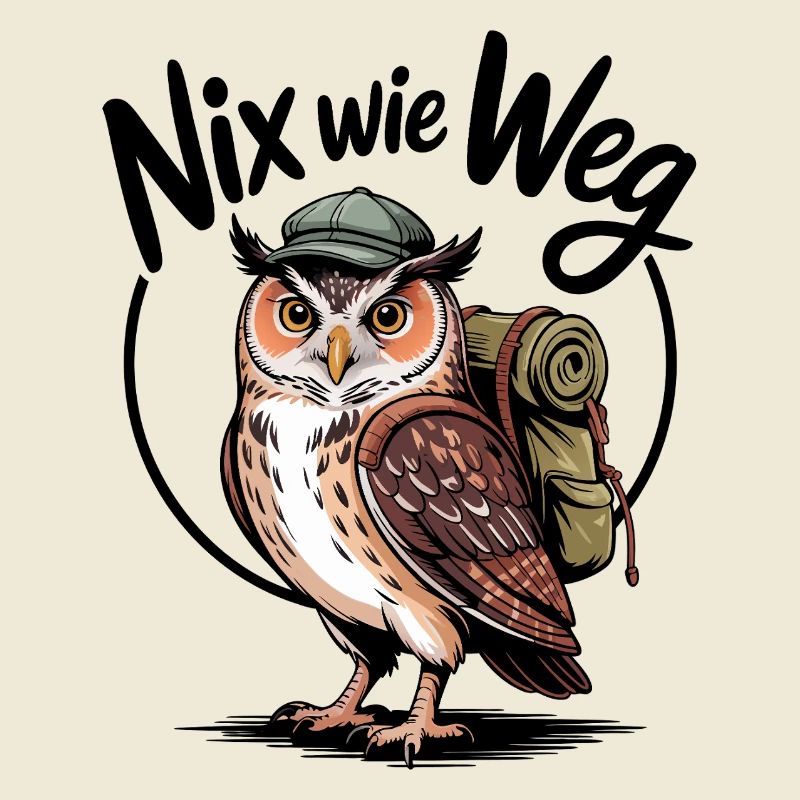 Wandernde Eule mit Rucksack