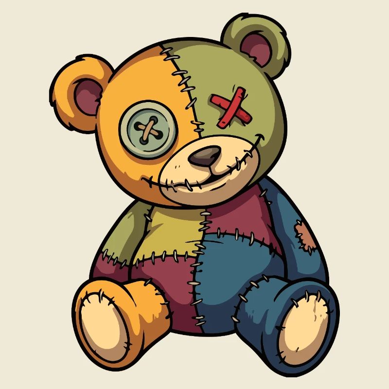 Ours en peluche patchwork unique fabriqué en patch bouton Eye
