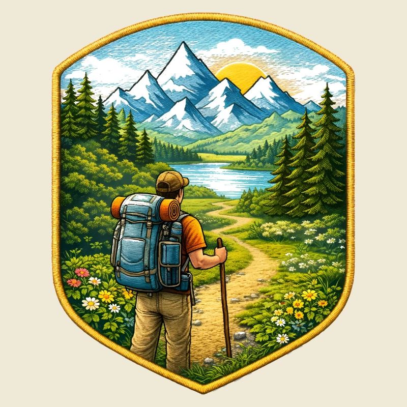 Wanderer Patch mit Berglandschaft 