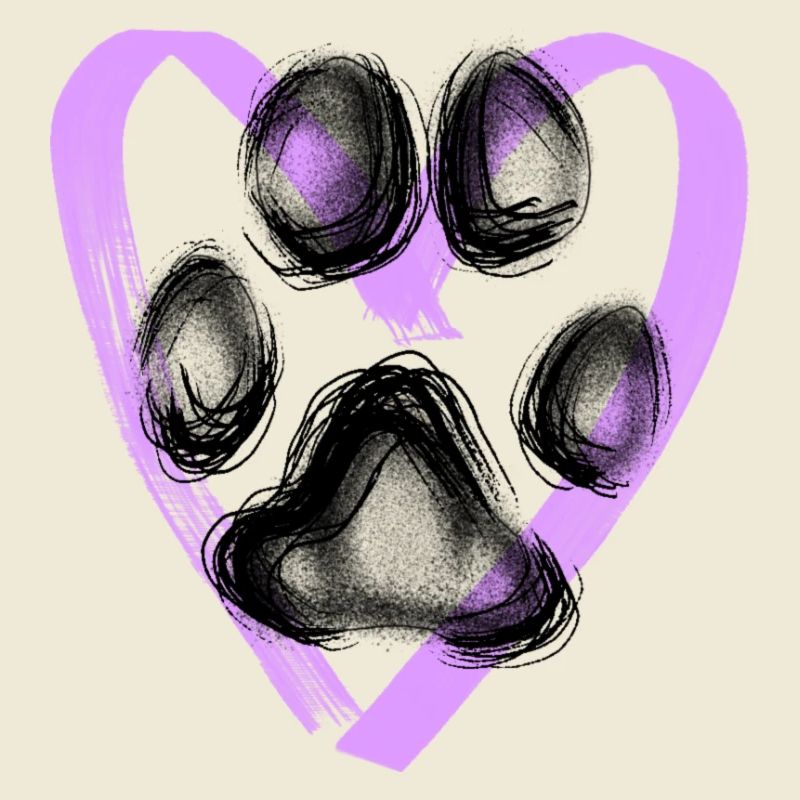 Empreinte de patte avec coeur, violet