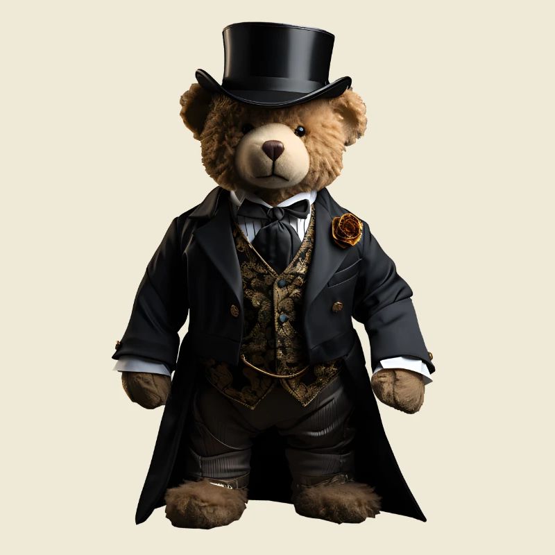Plush bear in black tailcoat