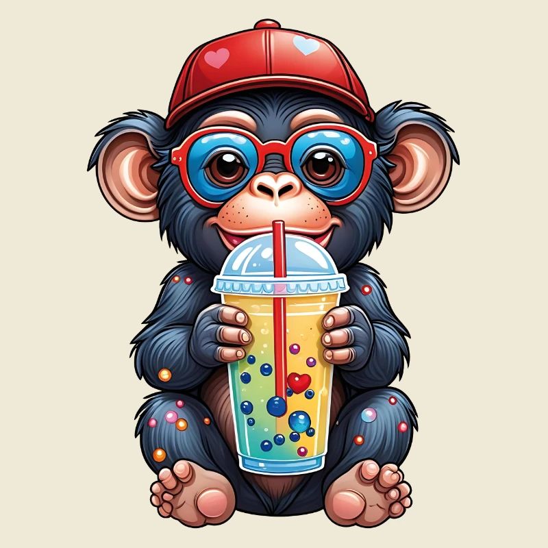 Little monkey chimpanzee with lemonade