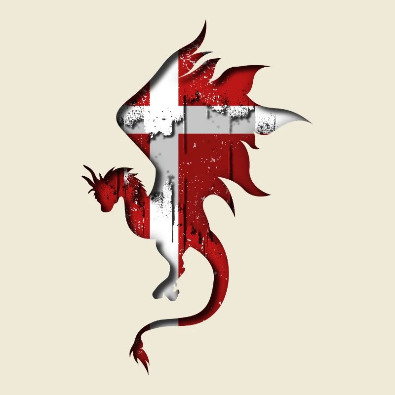 Drapeau du Danemark - Danemark - Silhouette de dragon