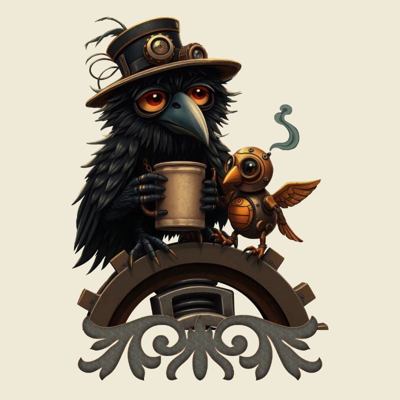 Steampunk Raven with Mug