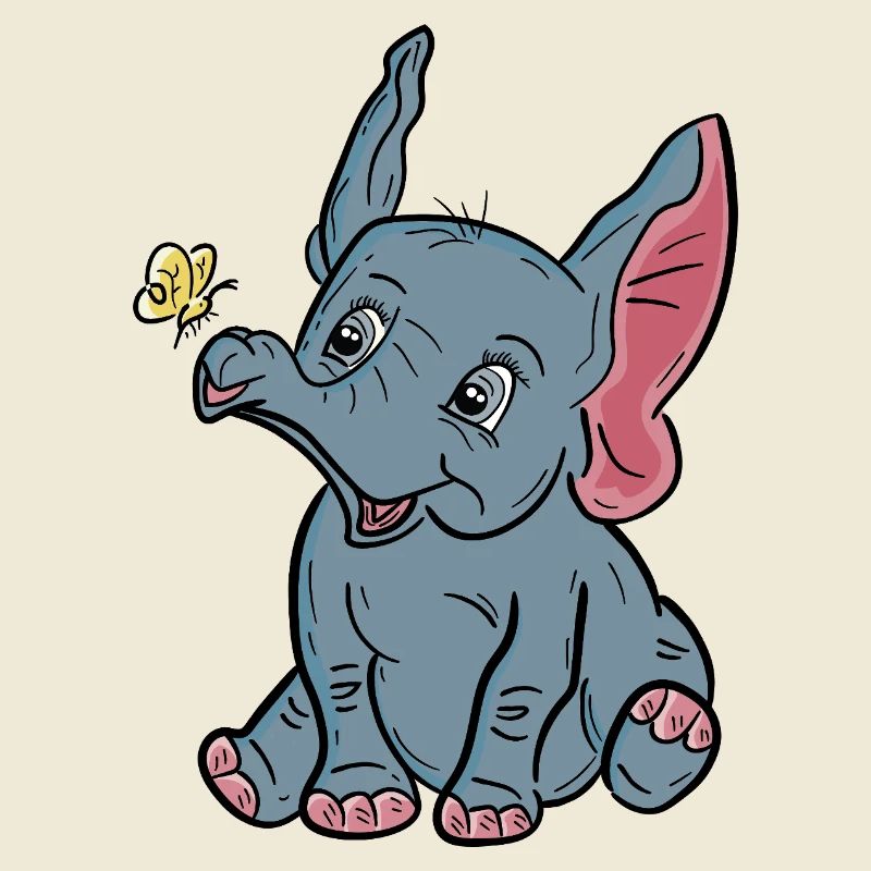 Bébé éléphant et papillon heureux