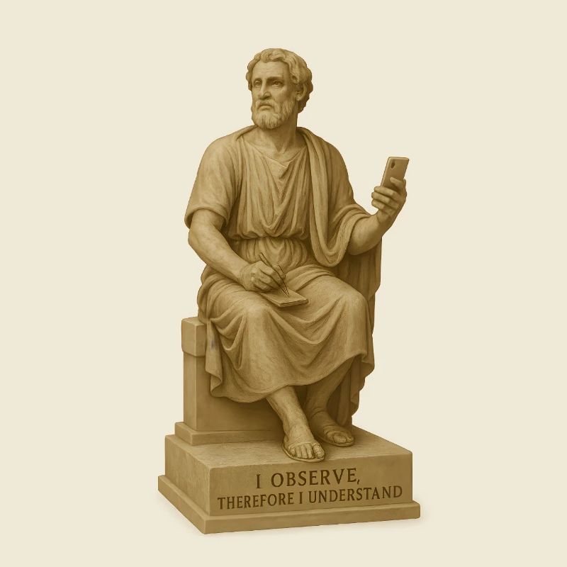 Ancient Philosopher Statue with Smartphone