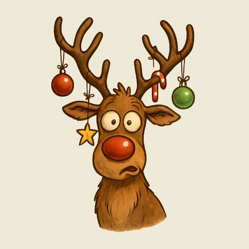 Reh mit Weihnachtskugeln