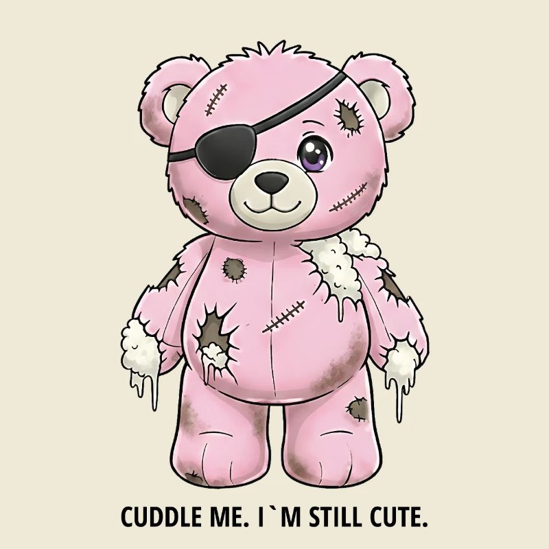 Ours en peluche rose patchwork avec cache-œil