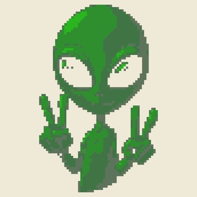 Pixel grünes Alien-Peace-Zeichen-Tee