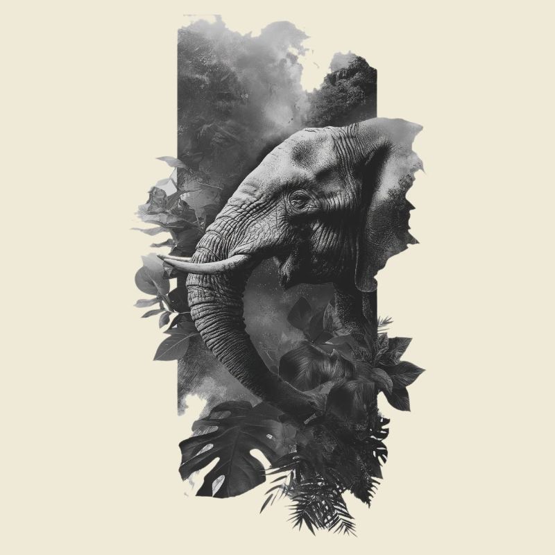 Grey Elephant in jungle collage