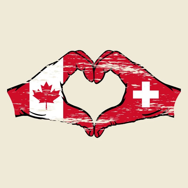 Canada Suisse Drapeau Mains Coeur Forme Utilisé