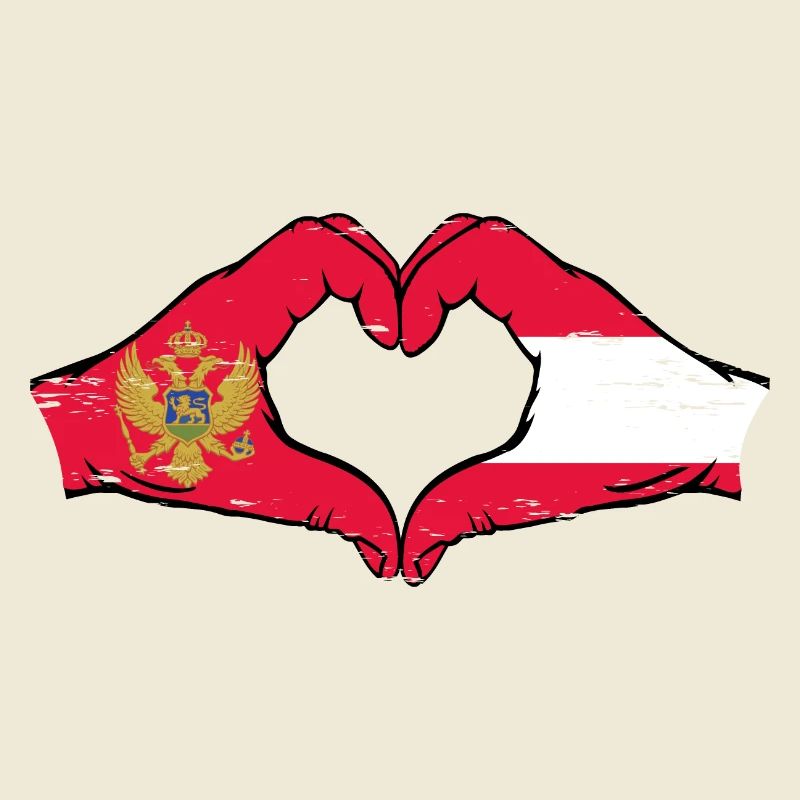Monténégro Autriche drapeau mains forme de coeur utilisé