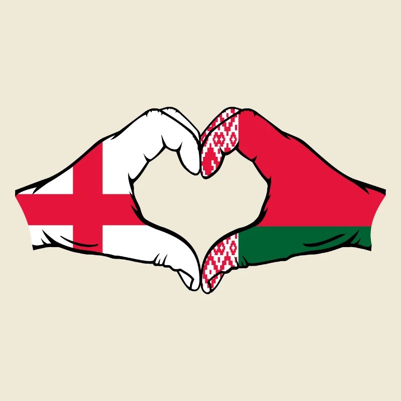 Angleterre Biélorussie drapeau mains forme coeur