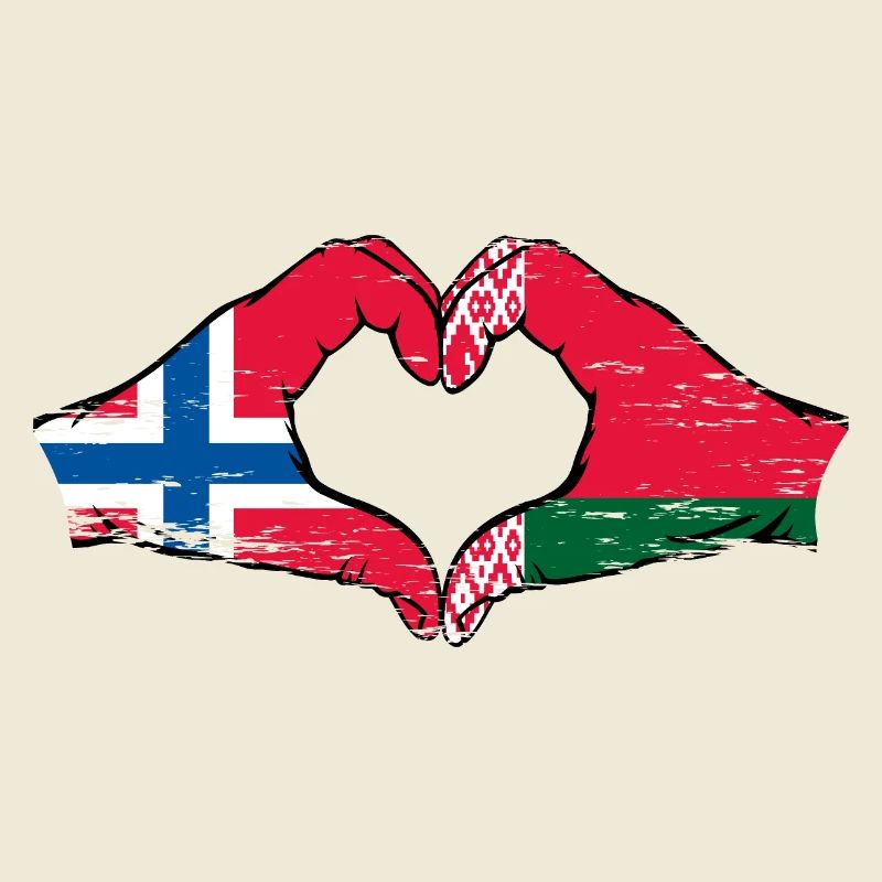 Norvège Biélorussie Drapeau Mains Coeur Forme Utilisé