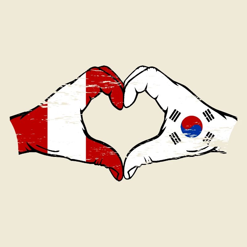 Pérou Corée du Sud Drapeau Mains Coeur Forme Utilisé