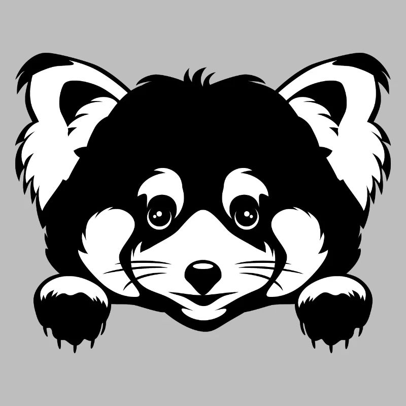 Coup d’œil mignon panda roux. Version noir et blanc