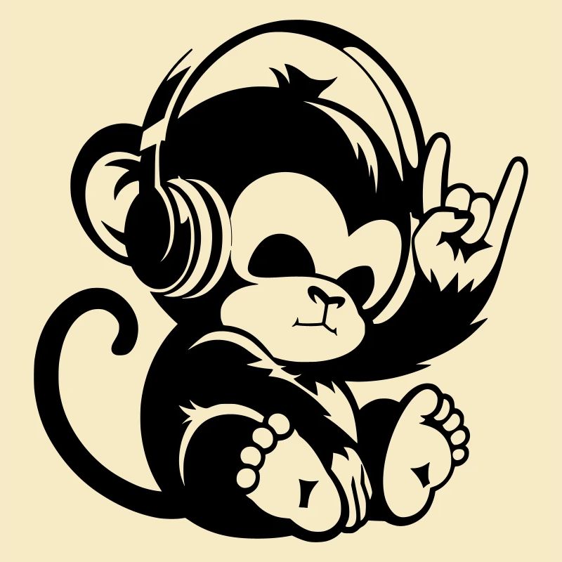 Singe de pierre avec écouteurs et signe de la main de pierre