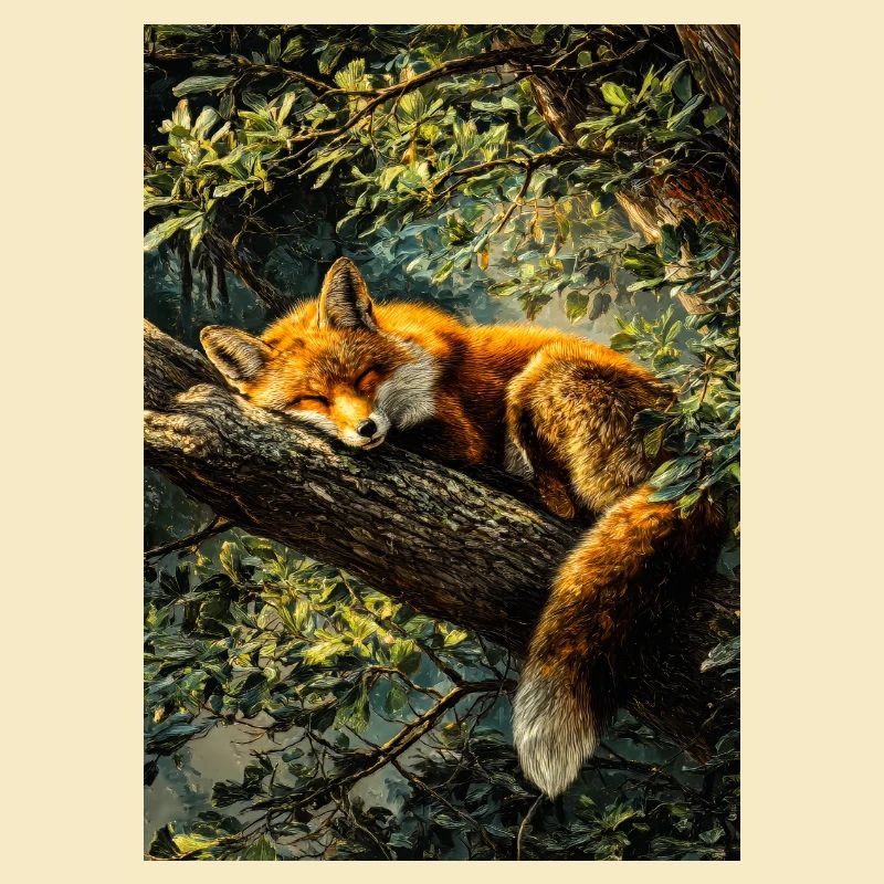 Sleeping Fox in Sunlit Forest