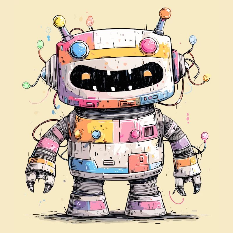 Robot coloré avec des éclaboussures de peinture