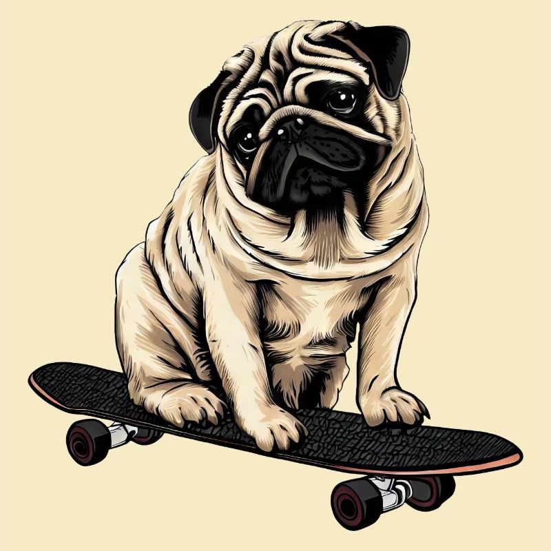 Pug on the skateboard: cute rolling fun