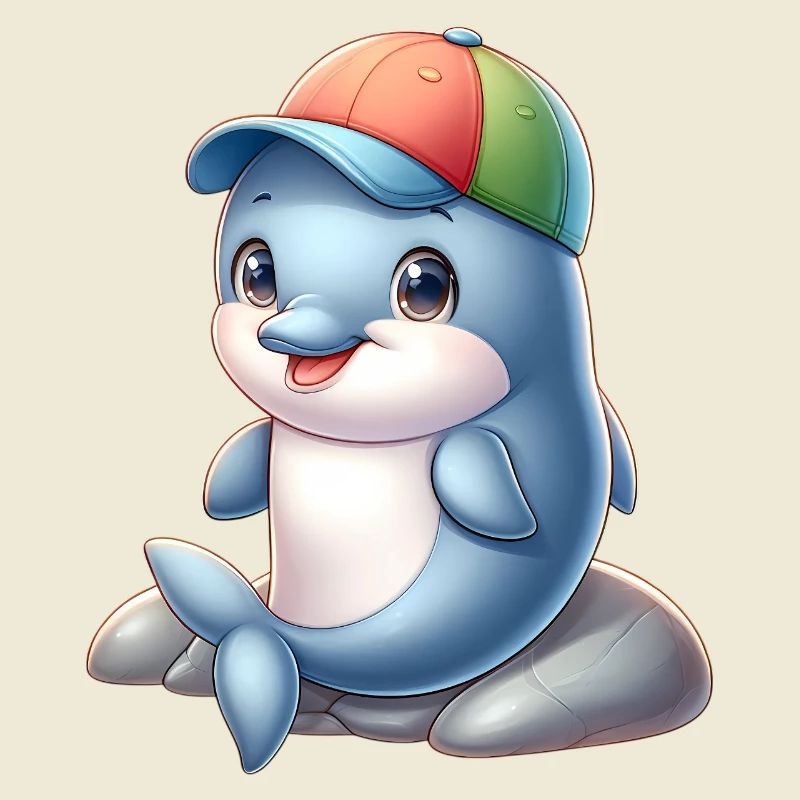 Fröhlicher Delfin mit Regenbogenkappe