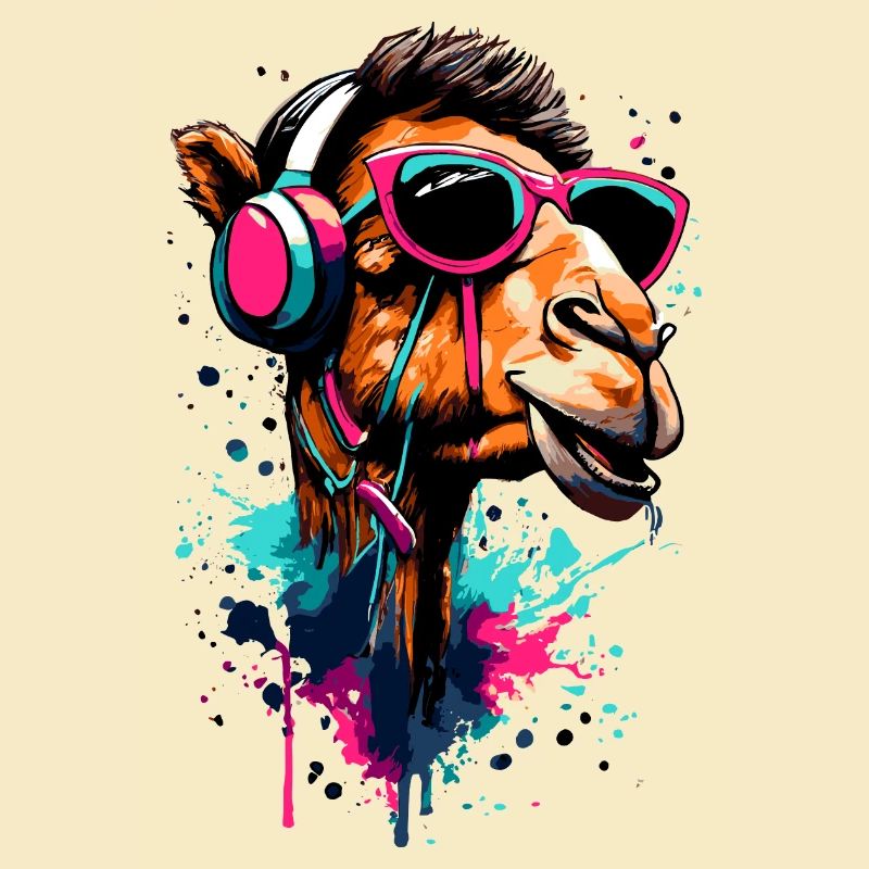 Kamel Dromedar Farbenfroh mit Kopfhörer - DJ Kamel
